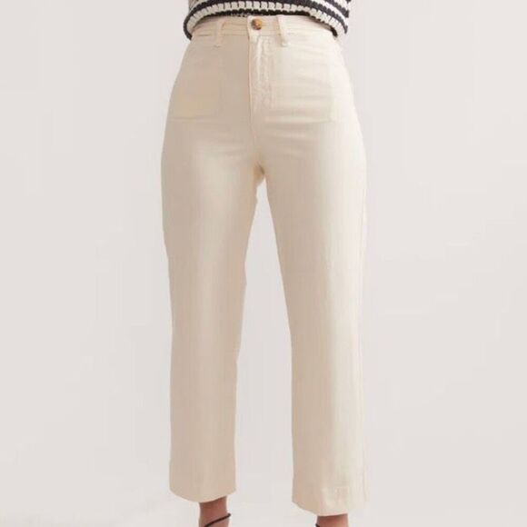 Marine Layer Bridget Cream High Waist Wide Leg Full Length Jeans NWT Size 14 - Picture 1 of 6
